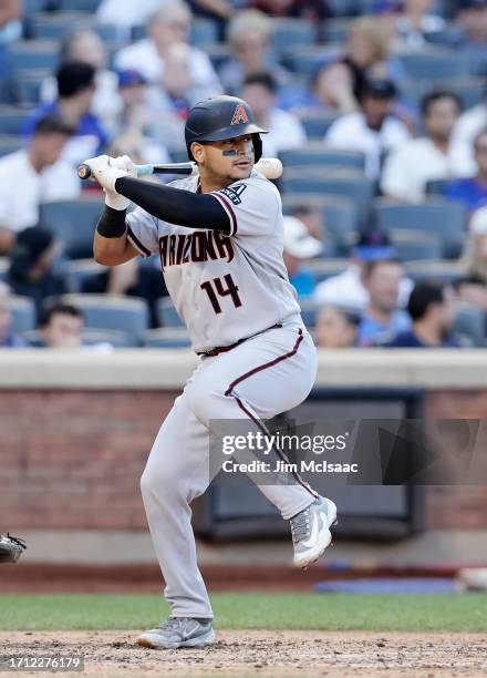 Gabriel Moreno of the Arizona Diamondbacks in action against the New York Mets at Citi Field on September 14, 2023 in New York City. The Mets...