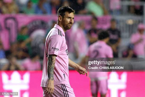 Inter Miami's Argentine forward Lionel Messi looks on during the Major League Soccer football match between Inter Miami CF and FC Cincinnati at DRV...