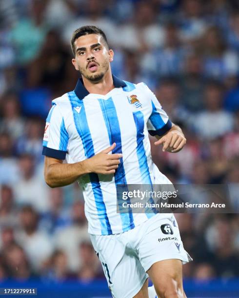 Andre Silva of Real Sociedad looks on during the LaLiga EA Sports match between Real Sociedad and Athletic Bilbao at Reale Arena on September 30,...