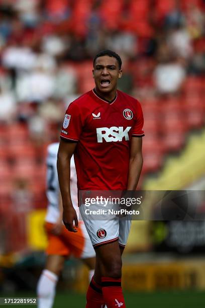 Miles Leaburn of Charlton Athletic during the Sky Bet League 1 match between Charlton Athletic and Blackpool at The Valley, London on Saturday 7th...