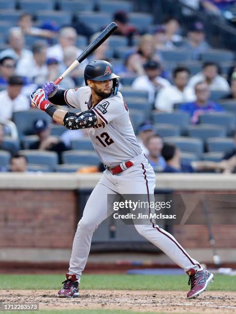 Lourdes Gurriel Jr. #12 of the Arizona Diamondbacks in action against the New York Mets at Citi Field on September 14, 2023 in New York City. The...