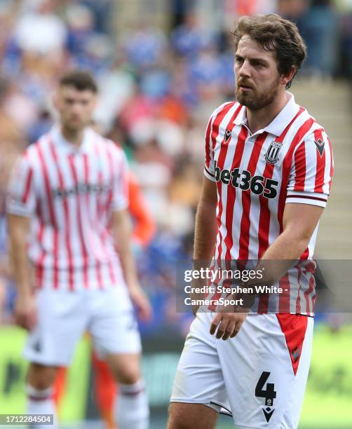 Stoke City's Ben Pearson during the Sky Bet Championship match between Leicester City and Stoke City at The King Power Stadium on October 7, 2023 in...