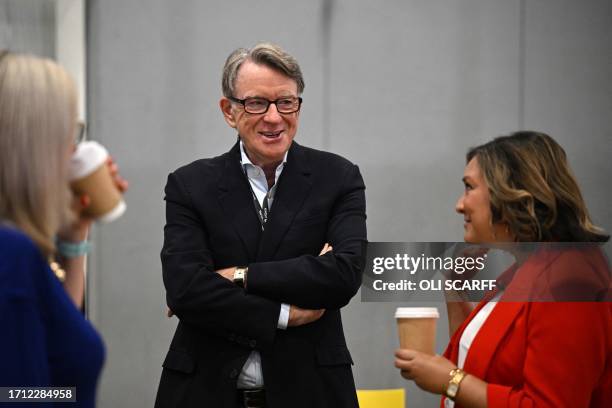 Britain's main opposition Labour Party peer Peter Mandelson attends on the first day of the annual Labour Party conference in Liverpool, north west...