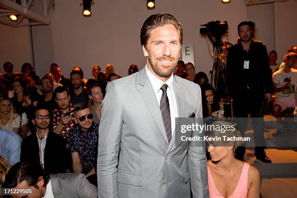 Henrik Lundqvist attends the Calvin Klein Collection show during Milan Menswear Fashion Week Spring Summer 2014 on June 23, 2013 in Milan, Italy.