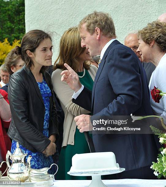 Rose Schlossberg and Enda Kenny attend a recreation of JFK's tea party at his ancestral homestead as part of commemorations for the 50th anniversary...