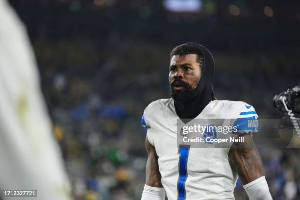 Cameron Sutton of the Detroit Lions walks off of the field after at Lambeau Field on September 28, 2023 in Green Bay, Wisconsin.