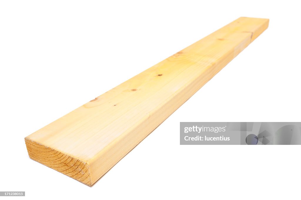 Bare wooden plank against white background
