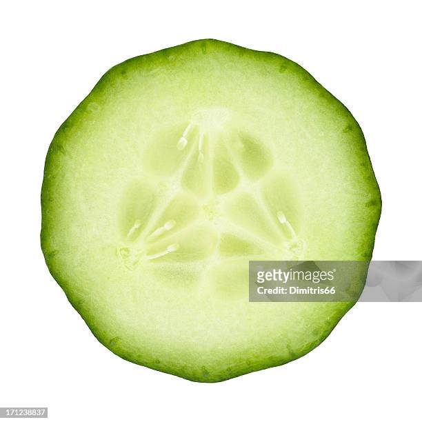 cucumber portion on white - slice stockfoto's en -beelden