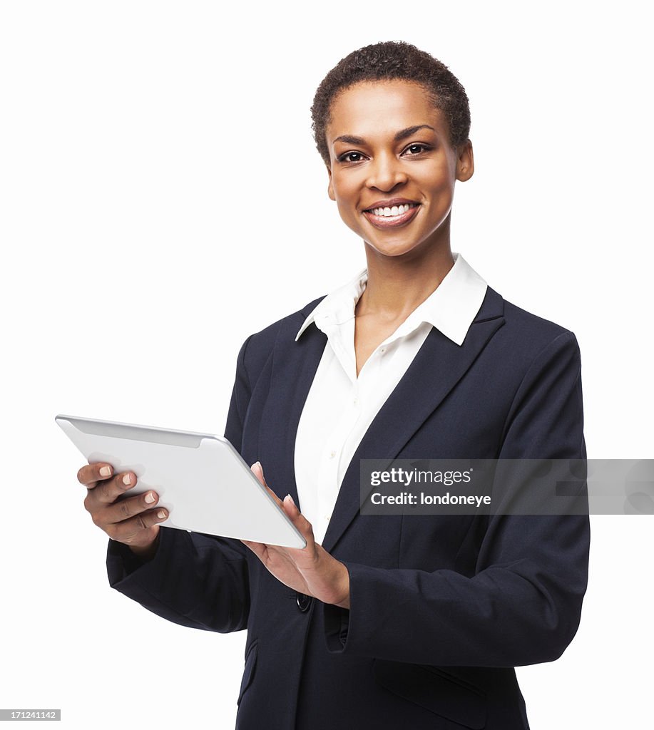 African American Businesswoman Using Digital Tablet - Isolated