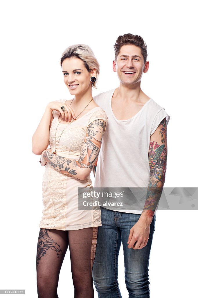 Smiling Tattooed Couple