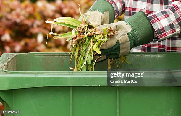 kitchen and garden waste - green garbage bin stock pictures, royalty-free photos & images