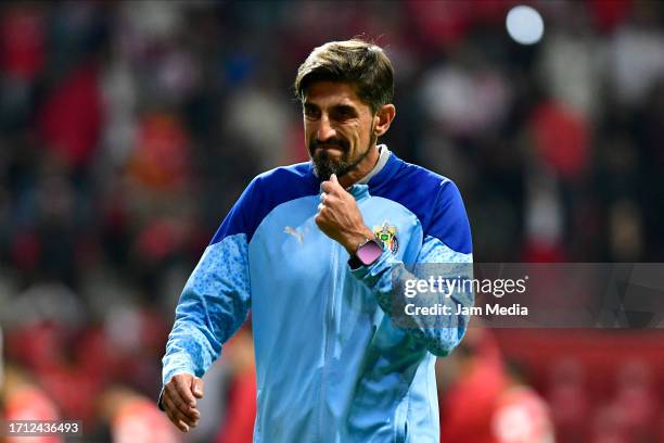 Veljko Paunovic, head coach of Chivas, gestures during the 10th round match between Toluca and Chivas as part of the Torneo Apertura 2023 Liga MX at...