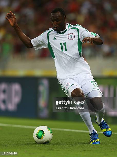 Mohammed Gambo of Nigeria in action during the FIFA Confederations Cup Brazil 2013 Group B match between Nigeria and Spain at Castelao on June 23,...