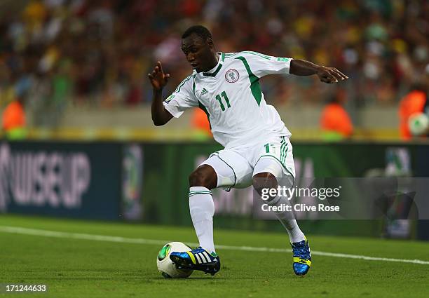 Mohammed Gambo of Nigeria in action during the FIFA Confederations Cup Brazil 2013 Group B match between Nigeria and Spain at Castelao on June 23,...
