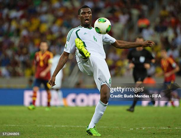 Azubuike Egwuekwe of Nigeria in action during the FIFA Confederations Cup Brazil 2013 Group B match between Nigeria and Spain at Castelao on June 23,...