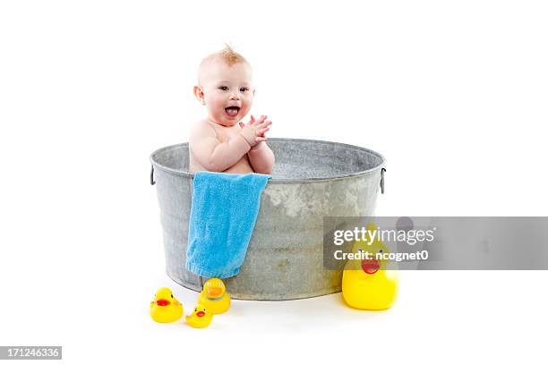 baby bath isolated on white - wash bowl stockfoto's en -beelden