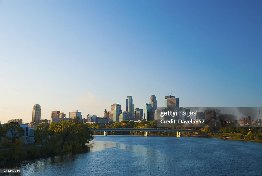 Minneapolis skyline and River in the morning