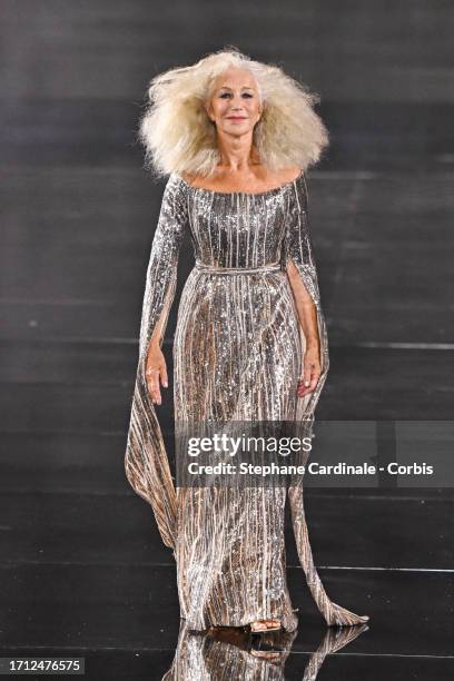 Helen Mirren walks the runway during "Le Défilé L'Oréal Paris - Walk Your Worth" Show as part of Paris Fashion Week at the Eiffel Tower on October...