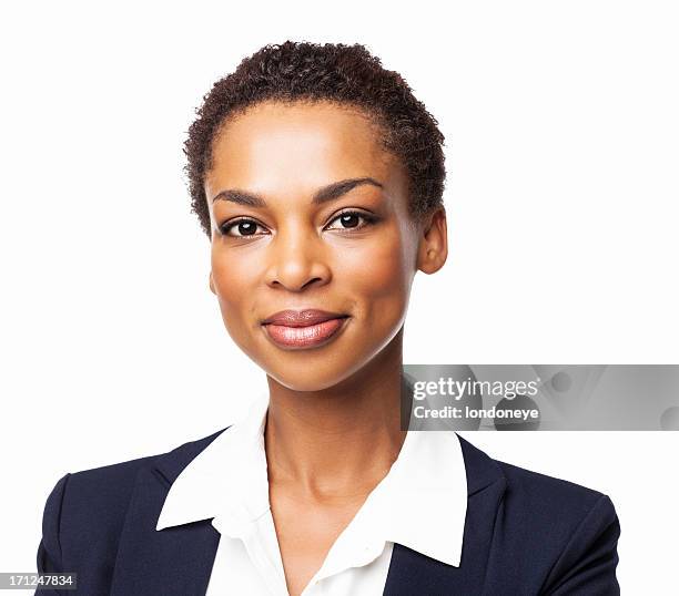 confident african american female executive - isolated - african american businesswoman isolated stockfoto's en -beelden