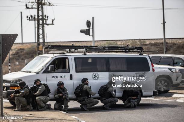 Israeli forces stand guarded as measures tightened by the army, police and other security forces after Hamas launched Operation Al-Aqsa Flood in...