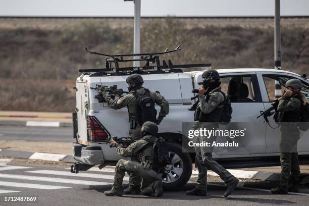 Israeli forces stand guarded as measures tightened by the army, police and other security forces after Hamas launched Operation Al-Aqsa Flood in...