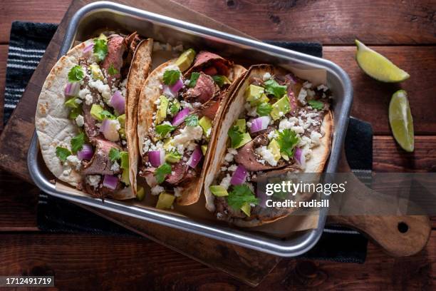 flank steak tacos - street taco stock pictures, royalty-free photos & images