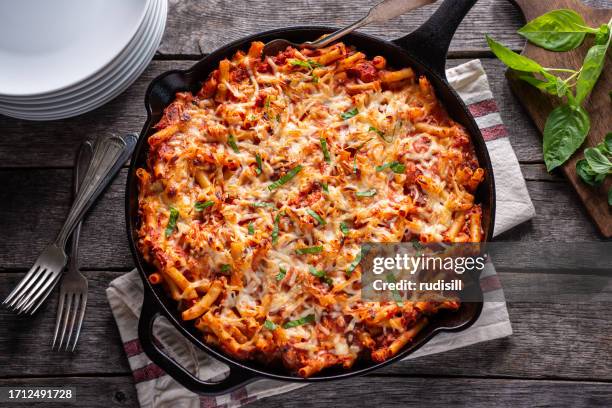 skillet ziti - casserole stock pictures, royalty-free photos & images