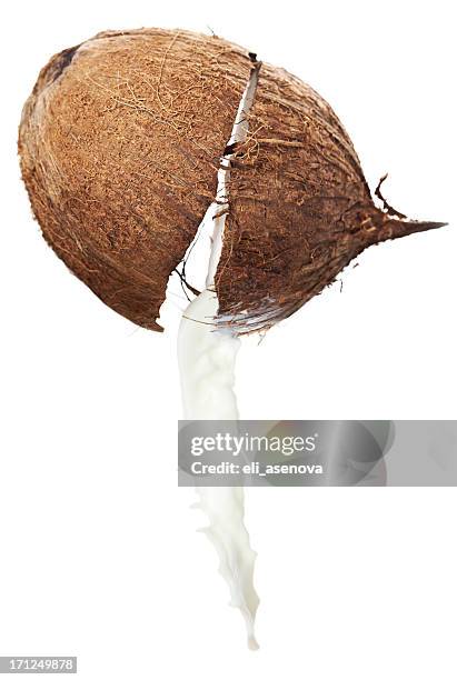 coconut with milk - kokosmelk stockfoto's en -beelden