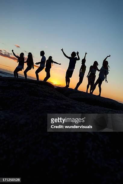 jeune groupe de gens danser le rock - beach music festival photos et images de collection