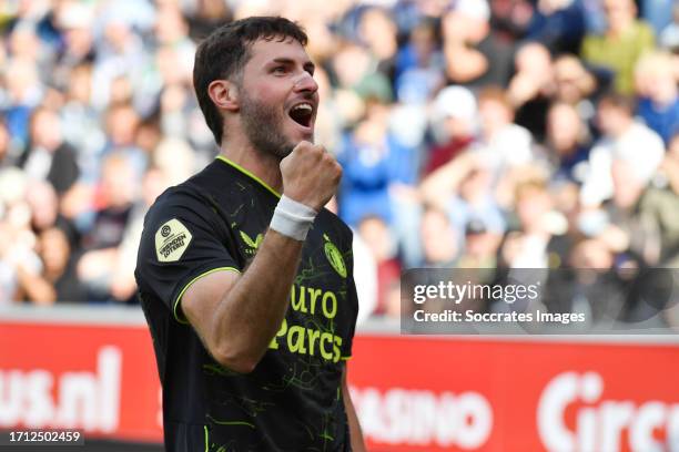 Santiago Gimenez of Feyenoord celebrates 0-2 during the Dutch Eredivisie match between PEC Zwolle v Feyenoord at the MAC3PARK Stadium on October 8,...