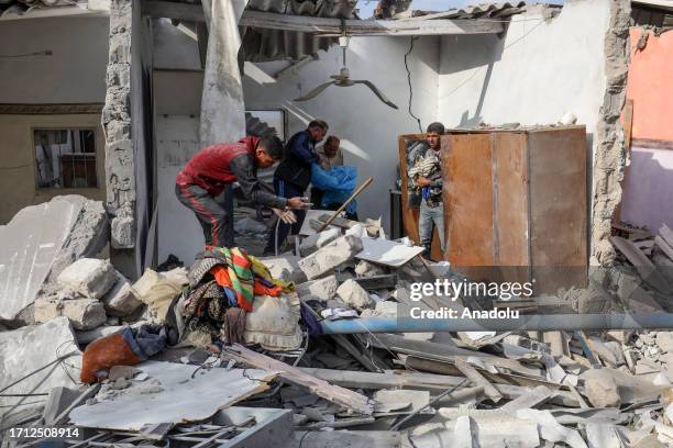 View of debris after Israeli fighter jets destroyed a building following the Operation Al-Aqsa Flood launched by Hamas in Rafah, Gaza on October 08,...