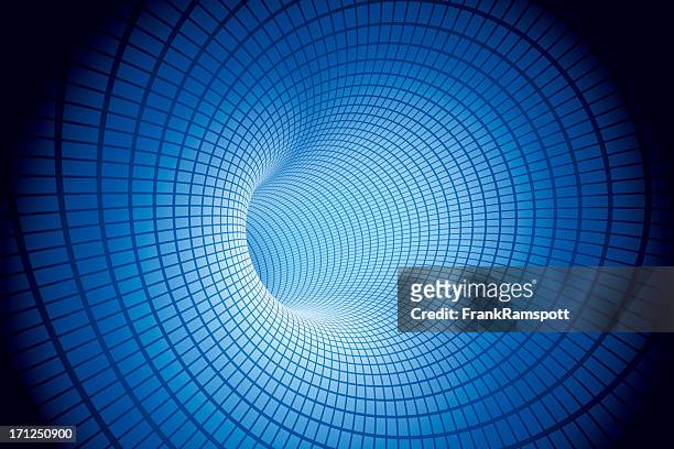 tunnel blu elettrico motivo in mesh - techno background foto e immagini stock