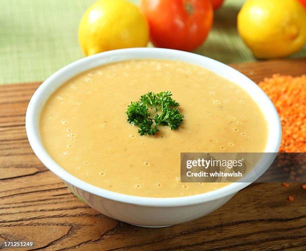 linsensuppe - cremesuppe stock-fotos und bilder