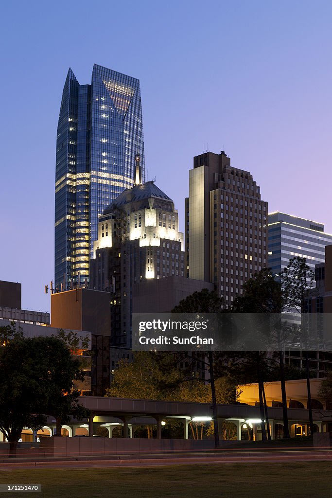 Downtown Oklahoma City in the sunset