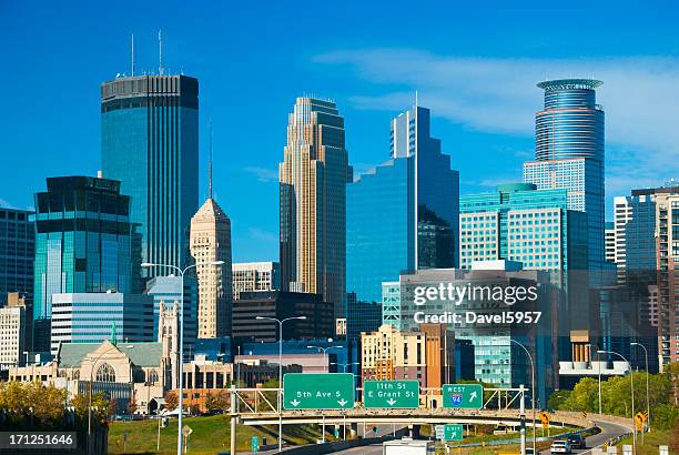 minneapolis skyscrapers and skyline - minneapolis cityscape stock pictures, royalty-free photos & images