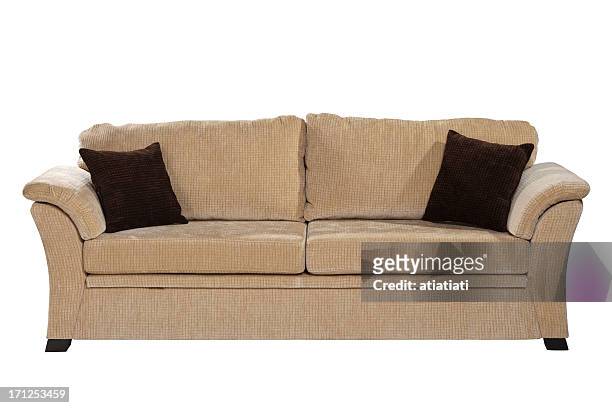 sofa, isoliert auf weiß mit pfad - sofa freisteller stock-fotos und bilder