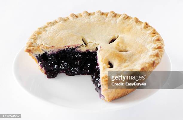 blueberry pie with missing slice - blueberry pie stock pictures, royalty-free photos & images
