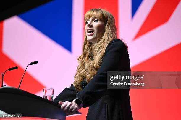 Angela Rayner, deputy leader of the Labour Party, speaks on the opening day of the UK Labour Party annual conference in Liverpool, UK, on Sunday,...