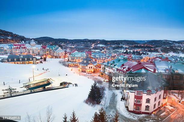 ski lifts at mont tremblant village - quebec stock pictures, royalty-free photos & images