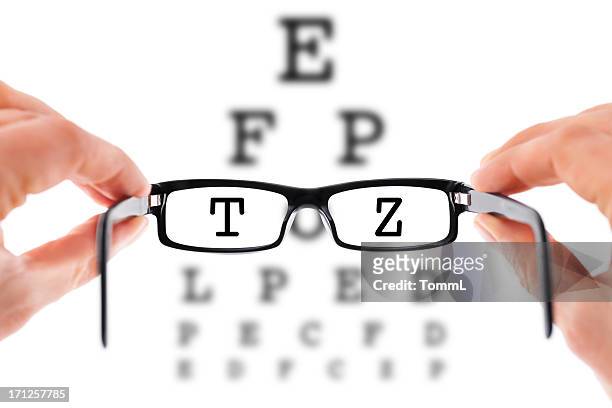 need glasses? - eye test chart stock pictures, royalty-free photos & images