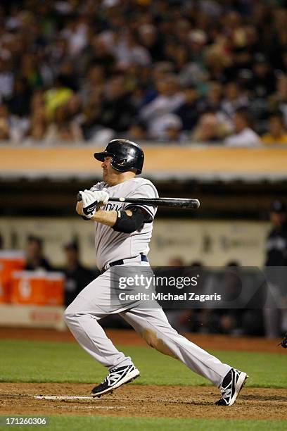 Kevin Youkilis of the New York Yankees bats during the game against the Oakland Athletics at O.co Coliseum on June 11, 2013 in Oakland, California....