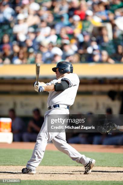 Kevin Youkilis of the New York Yankees bats during the game against the Oakland Athletics at O.co Coliseum on June 13, 2013 in Oakland, California....
