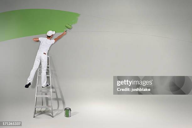 painting the wall green again - house painter stockfoto's en -beelden