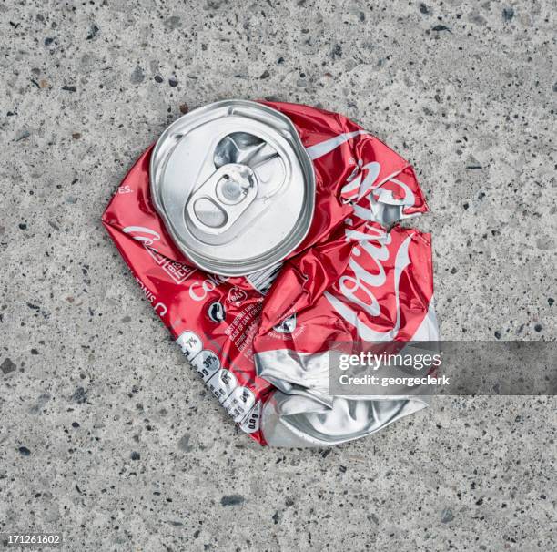 coke can litter - crushed tin stock pictures, royalty-free photos & images