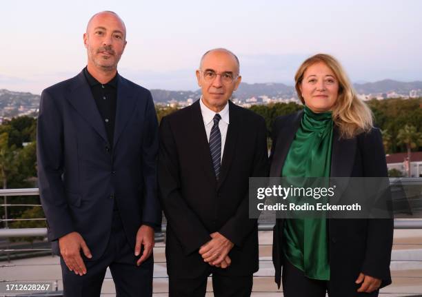 Nicola Maccanico, Cinecittà Studios CEO; Giuseppe Tornatore, "Cinema Paradiso" Director; and Chiara Sbarigia, Cinecittà Studios President attend...