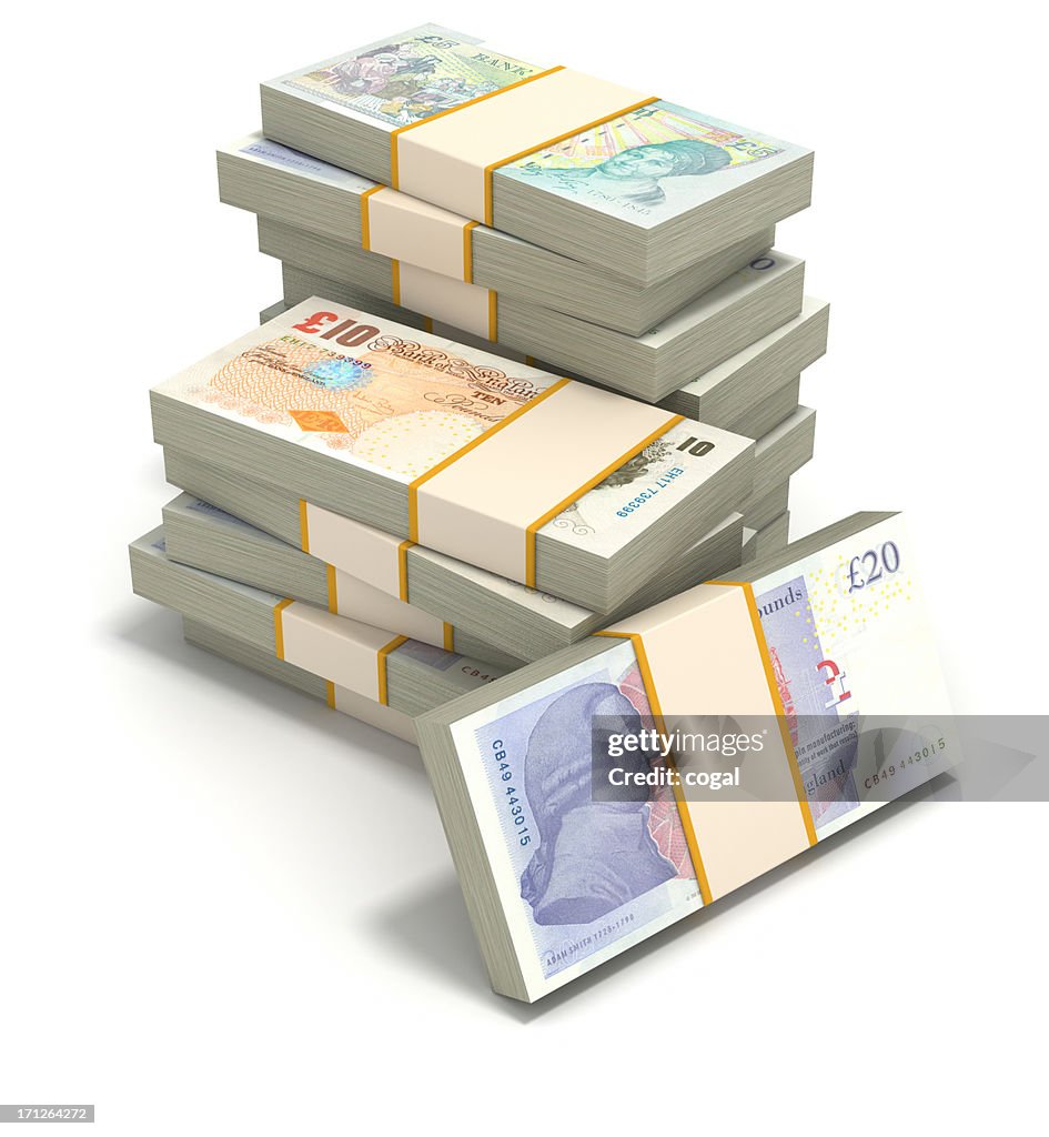 Pounds Stack Stacks Of British Pounds Against A White Background High-Res Stock ...