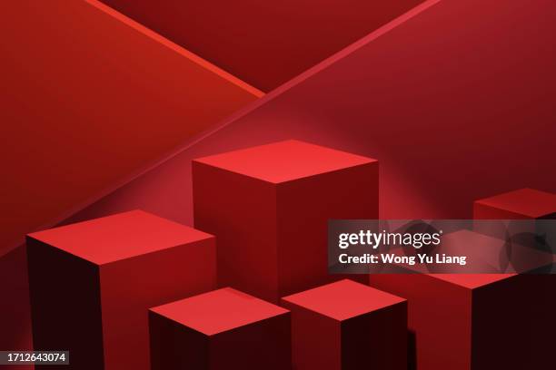 red color podium ,3d render - red pedestal stock pictures, royalty-free photos & images