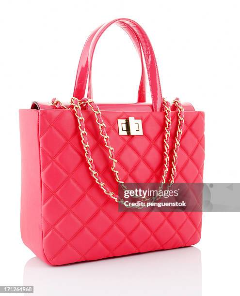 a pink leather bag with gold chains - metallic purse stock pictures, royalty-free photos & images