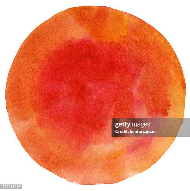 april peach read watercolour circle - textured painting stock pictures, royalty-free photos & images