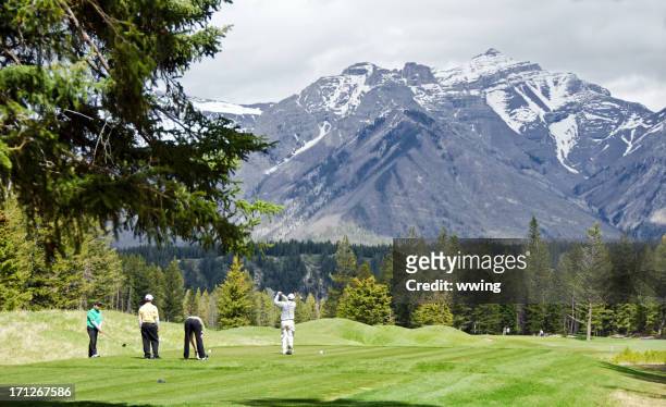 banff golf course and golfers - banff springs golf course stock pictures, royalty-free photos & images
